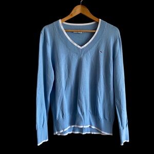 Vineyard Vines Heritage Cotton V-Neck Sweater Woman Large Blue Preppy Old Money